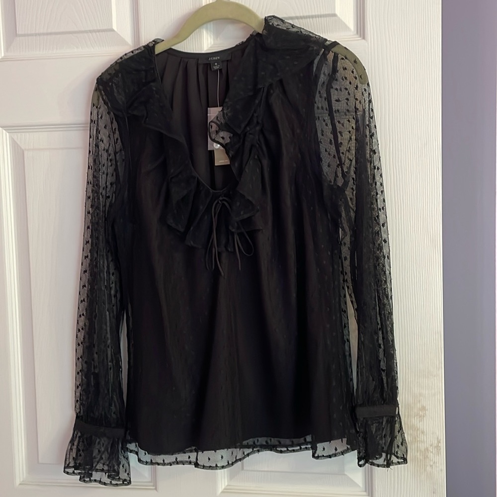 J Crewsize small black dotted dressy long sleeve blouse